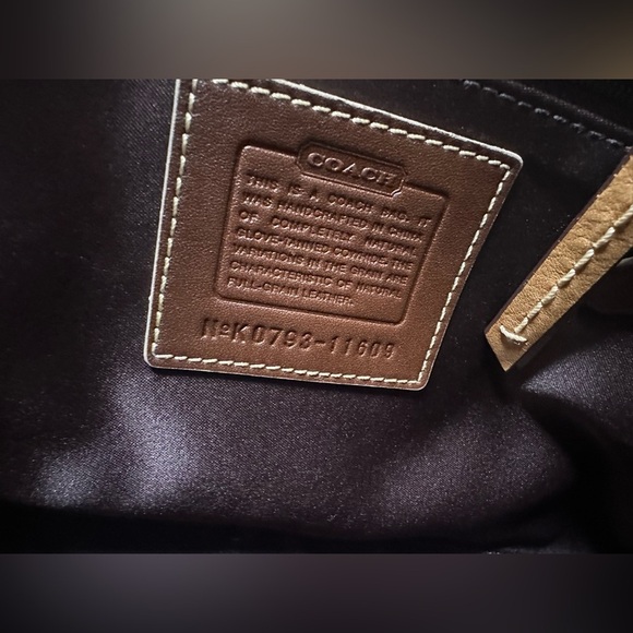 Coach 11609 Hampton Beige Brown Embossed Signature Stripe Leather Satchel - Picture 12 of 12